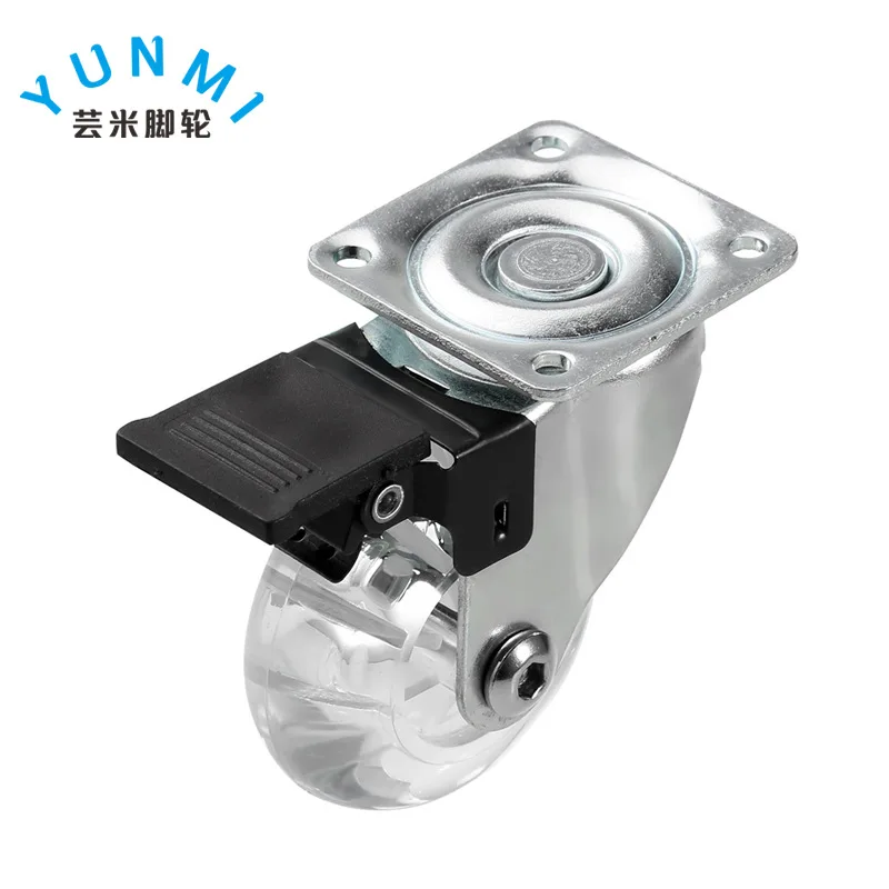 

5 Pcs/Lot 1.5/2/3 Inch Casters Pu Transparent Crystal Wheel With Brake Furniture Universal Multi Specification Cabinet Pull