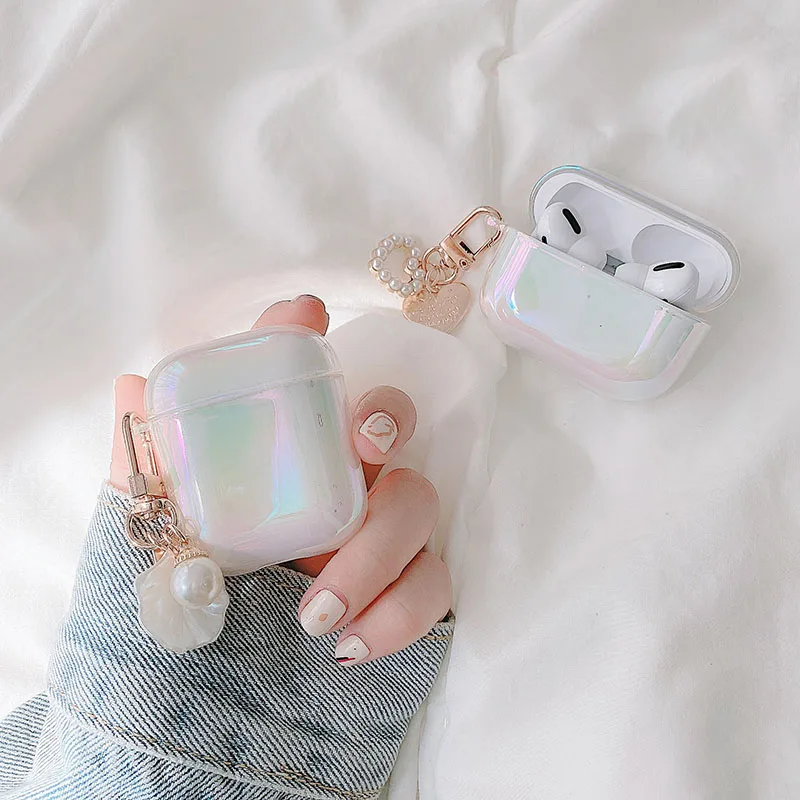 Роскошный модный белый лазерный Жесткий Чехол для наушников Apple Airpods 2 1 Pro милый