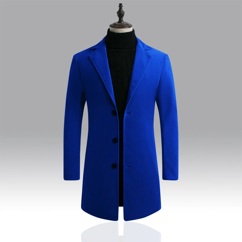 Новинка зимы, Мужская модная бутиковая одежда, повседневное деловое шерстяное длинное пальто/мужское серое пальто, мужские повседневные куртки - Цвет: Royal blue