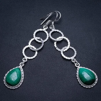 

Natural Malachite Handmade Boho 925 Sterling Silver Earrings 2 1/2" T3962