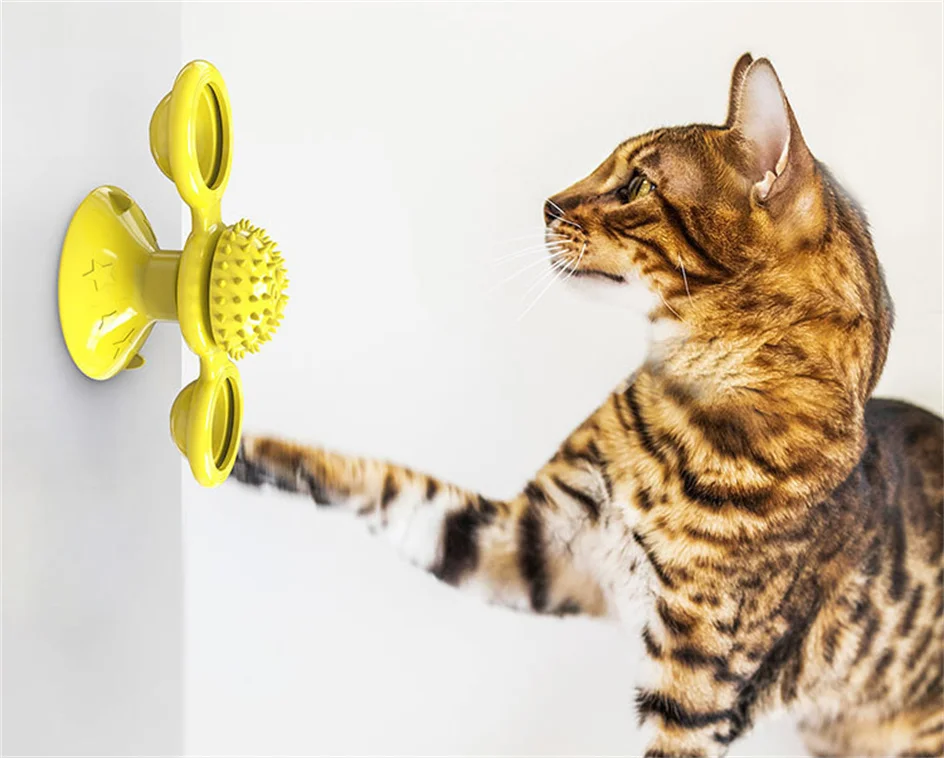 flippy fish cat toy Funny Cat Toy Spinning Windmill with LED Ball ＆Catnip Scratch Hair Brush Intelligence Training Suction Cup Cats Spinner Toy interactive cat toys