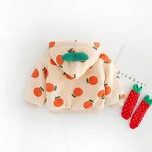 Детский бархатный свитер с фруктами, Осень-зима, новинка, для мужчин и женщин, для малышей, западный стиль, толстая хлопковая куртка с капюшоном, Зимняя