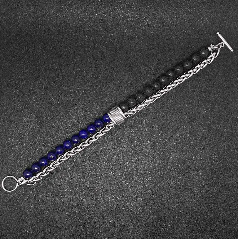 natural stone tiger eye beads bracelet men's chain on hand stainless steel bracelet male Steampunk hip hop luxury wholesale