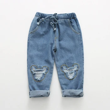 

Nerlero Boys Jeans 2020 Spring Girls Jeans Kids Pants Cartoon Pettern Design Children's Denim Trousers Kids Dark Blue Pants