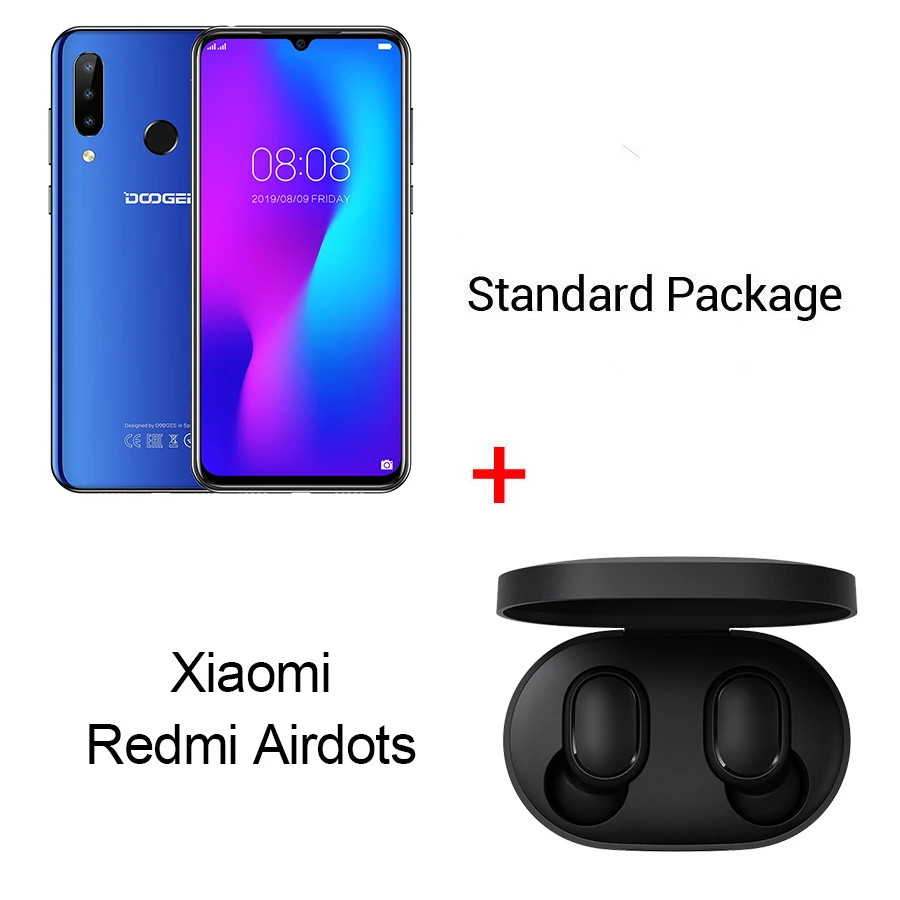 Blue N Redm Airdots DOOGEE N20 6,3 ''FHD+ Капля воды 4 Гб 64 Гб отпечатков пальцев Смартфон 16 МП Тройная задняя камера MT6763 Восьмиядерный мобильный телефон 4350 мАч LTE - Цвет: Blue N Redm Airdots