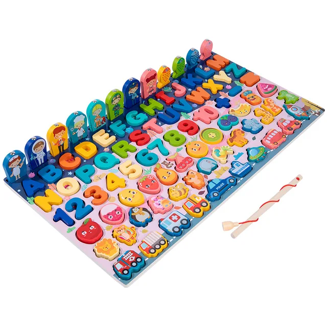 New Montessori Number Board Fishing Cognition Seven-in-one Pair for Baby Early Educational Wooden Toys Children Christmas Gift 6