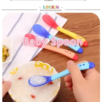 

Baby Safety Silicone Temperature Sensing Spoon Feeding Flatware Ensory Children's Tableware Learning Home Kitchen Gadgets Tools