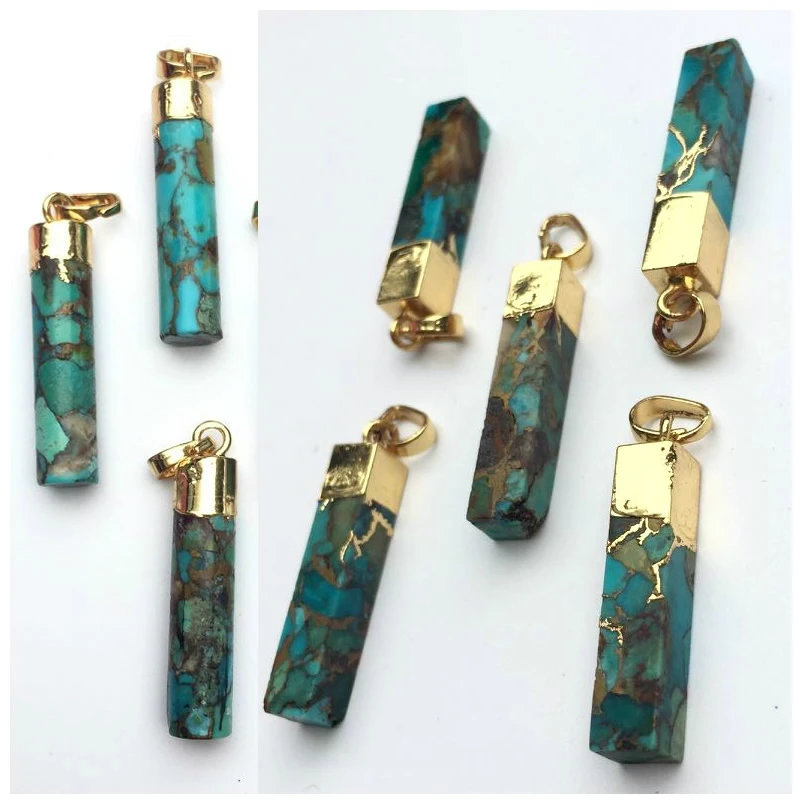 

5pcs 25mm Natural Cylindrical Turquoises Layer Necklace Double Bar Turquoises Pendant Necklaces for DIY Jewelry Necklace Making