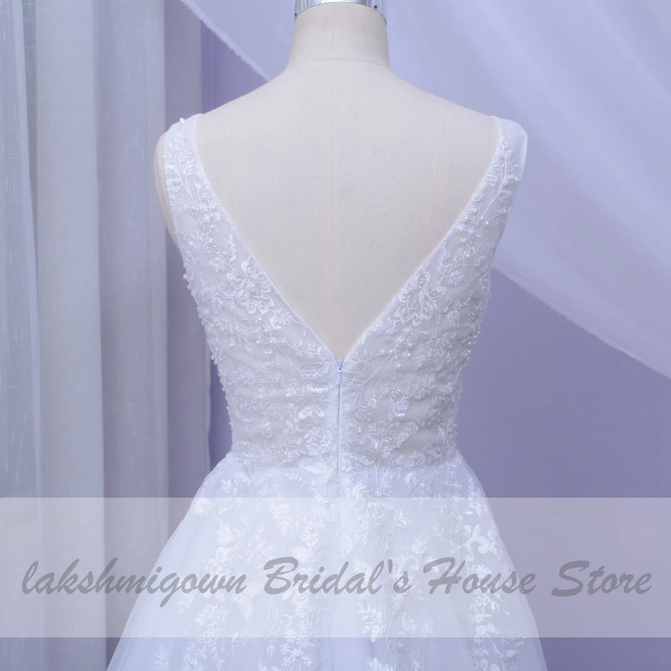 Lakshmigown ТРАПЕЦИЕВИДНОЕ Тюлевое свадебное платье Hochzeit без рукавов с двойным v-образным вырезом, кружевное жемчужное Элегантное свадебное платье в стиле бохо