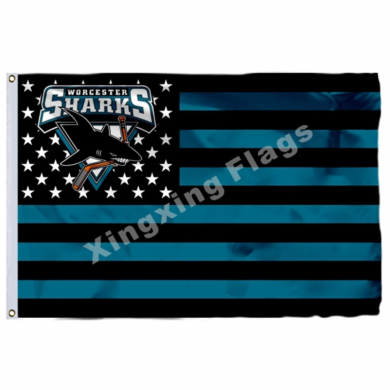 Worcester Sharks Utica Comets флаг баннер ahl с модифицированным флагом США 3ft X 5ft полиэстер летающий размер 90X150 см - Цвет: Worcester Sharks