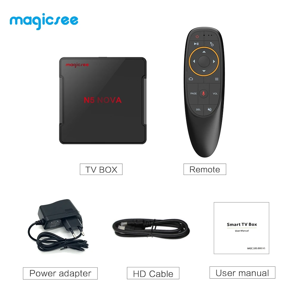 MAGICSEE N5 NOVA tv Box 2,4G голосовой пульт с воздушной мышью Android 9,0 4 Гб ОЗУ 32 ГБ/64 Гб ПЗУ двухдиапазонный WiFi BT4.0 4K телеприставка