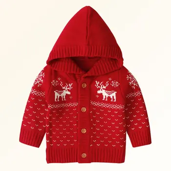 

0-18M Baby Girls Cardigan Hooded Sweater Christmas Clothes Kids Knitted Deer Coat Button Long Sleeve Outfit Boys Top 2019 Winter