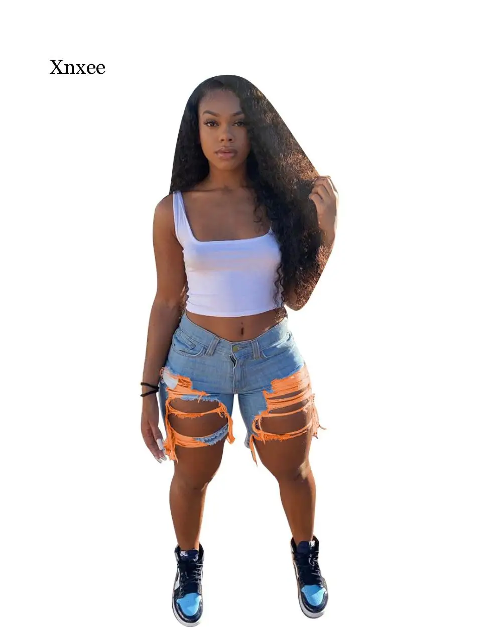 Women Shorts Jeans High Waist Casual Zipper Fly Pockets Jeans High Street wear Denim Shorts Fashion denim Pants hole Summer