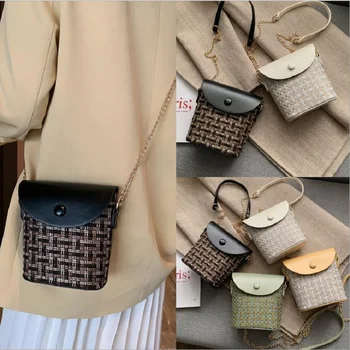 

AA Women's PU Leather Small Portable Crossbody Bag Ladies Woven Casual Style Light Weight Bucket Shoulder Bag with Long Strap