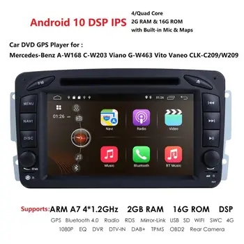 

2G+16G 7"Android 10 Car DVD Player For Mercedes Benz W209 W203 W463 Viano W639 Vito Wifi 4G GPS Bluetooth Radio Stereo audio BT