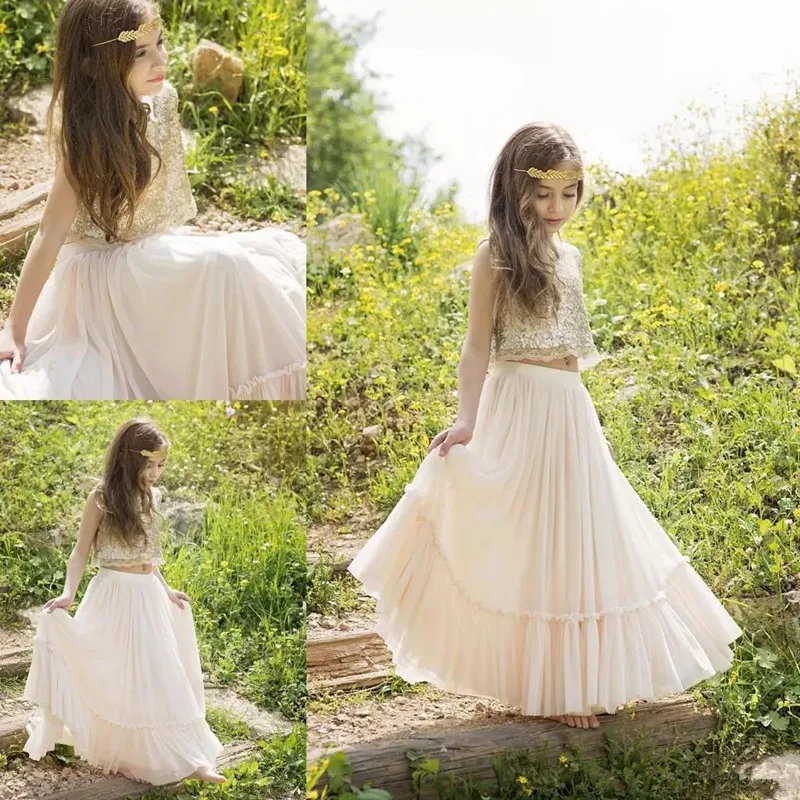 309Vintage Flower Girl Dresses Lace Tulle Flowergirl Dress Spaghetti Straps Sleeveless Puffy Pageant Gown Holy Communion Dresses for Girls