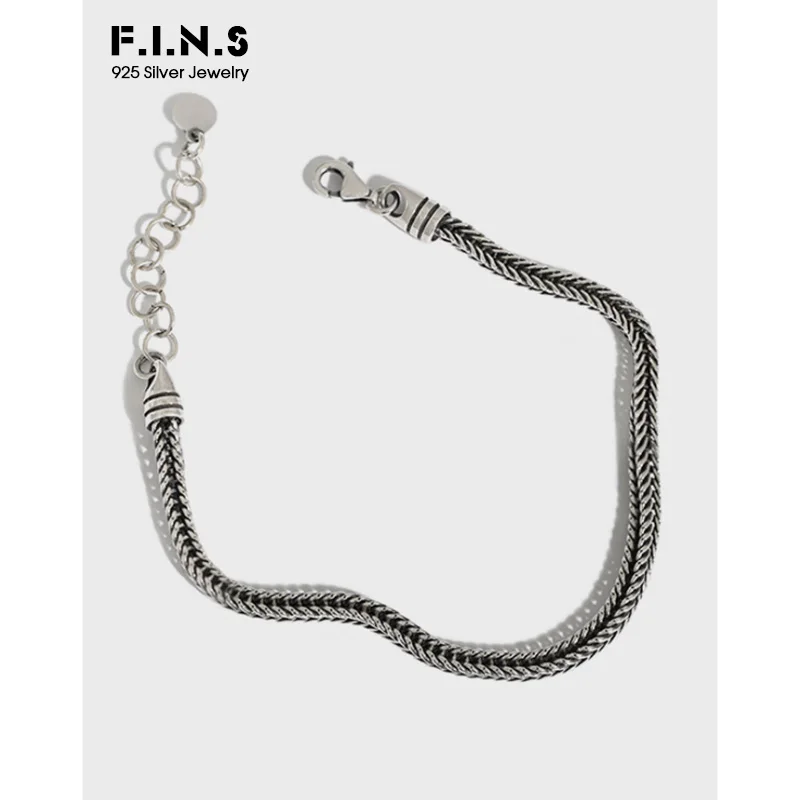 

F.I.N.S Retro Old 925 Sterling Silver Bracelet INS Thick Snake Bone Chain Thai Silver Stackable Unisex Adjustable Bracelets