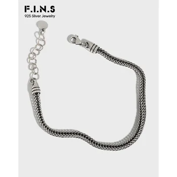 

F.I.N.S Retro Old 925 Sterling Silver Bracelet INS Thick Snake Bone Chain Thai Silver Stackable Unisex Adjustable Bracelets
