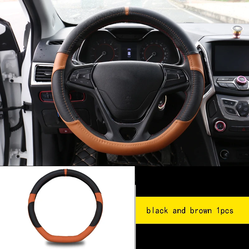 black and brown 1pcs Для Chery ARRIZO5 ARRIZO 5 Чехол для рулевого колеса внутренняя модификация сшитый вручную кожаный руль - Цвет: black and brown 1pcs