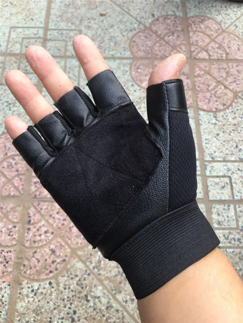 Мужские перчатки из искусственной кожи без пальцев, тактические перчатки, упругие митенки, спортивные противоскользящие, из дышащей ткани