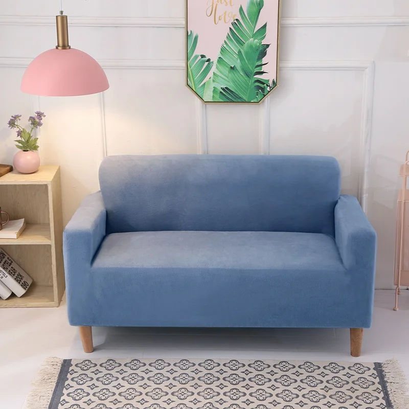 Твердые Цвет плюшевые уплотненные теплые леггинсы с эластичной резинкой для диванов Универсальный секционный диван Чехол 1/2/3/4 местный стрейч чехол для дивана для Гостиная - Цвет: Sapphire