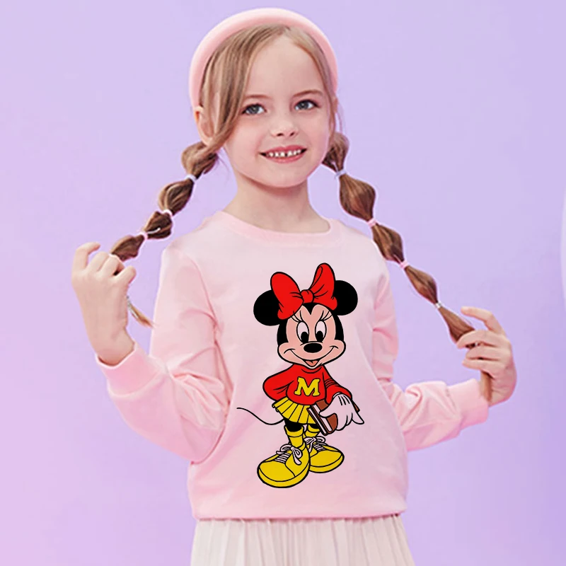 

Disney 2021 New Winter Mickey Minnie Print Blouse Fashion Boy Girl Hoodies Cartoon Toddler Sweatshirts Children Clothes Unisex