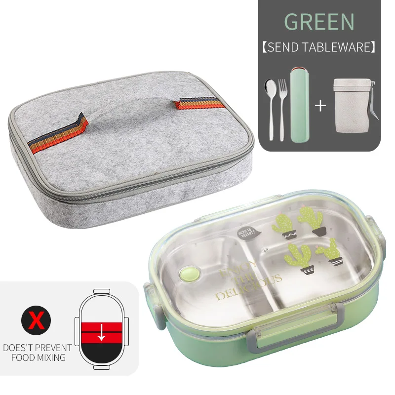 C Green Bag Cup Set WORTHBUY японский Ланч-бокс для детей школы 304 из нержавеющей стали бенто Ланч-бокс герметичный контейнер для еды детская коробка для еды - Цвет: C Green Bag Cup Set