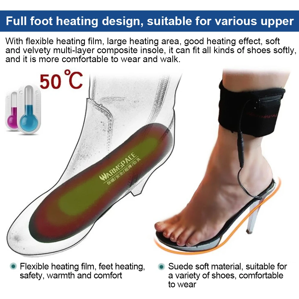 1 Pair Walking Winter Shoes Insert Washable Outdoor Comfortable Warm Sports Electric Heating Insole USB Rechargeable Camping