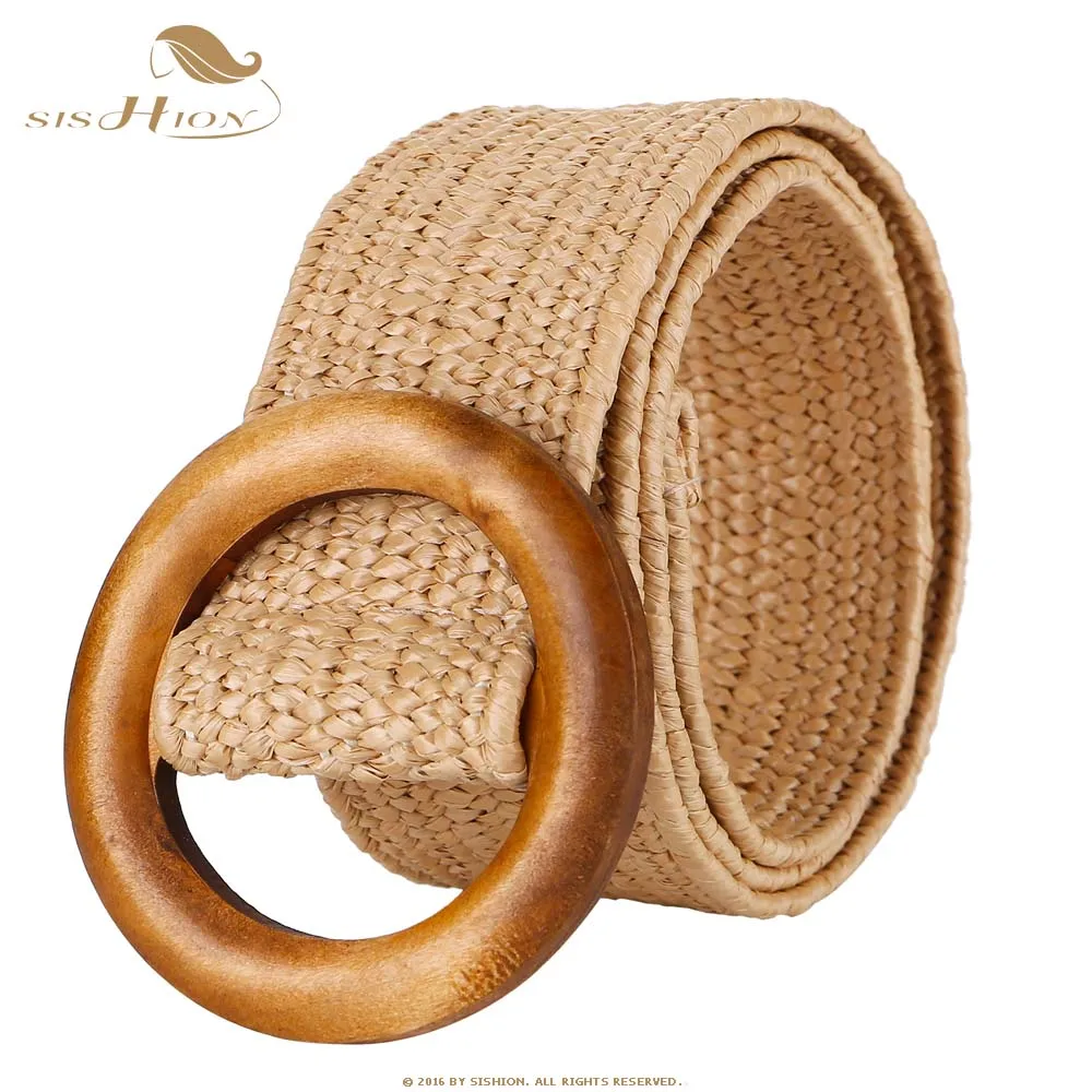 SISHION Boho винтажный плетеный ремень летние мягкие круглые деревянные однотонные Женские Поддельные соломенные широкие ремни для женщин Горячая Распродажа SP0363