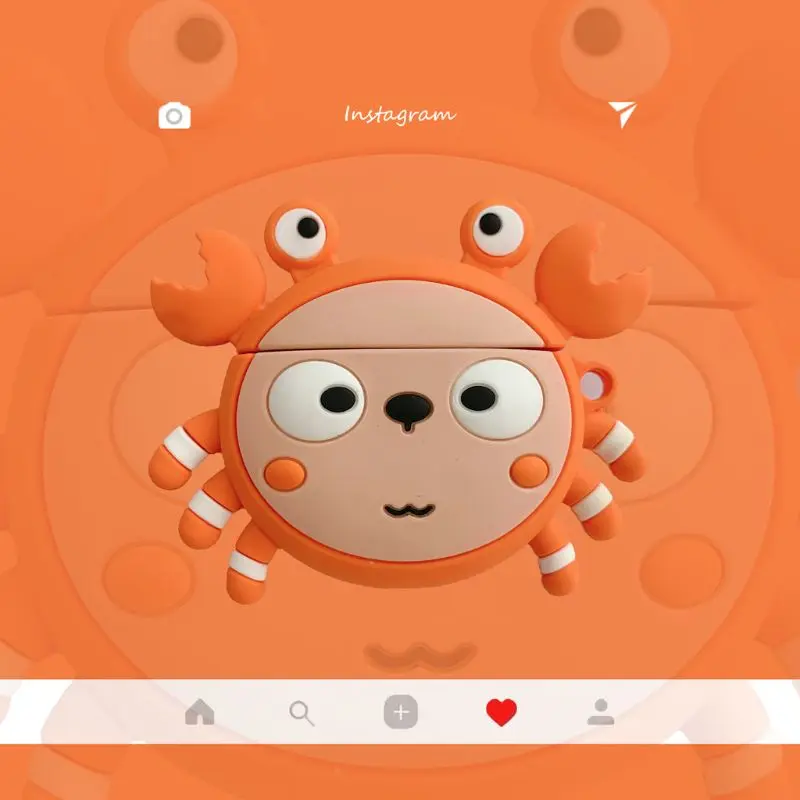 

Lovely Silicon 3D Crab Case Cute Cartoon Earphone Protect Cover Skin For Apple Airpods 1/2 Charging Box