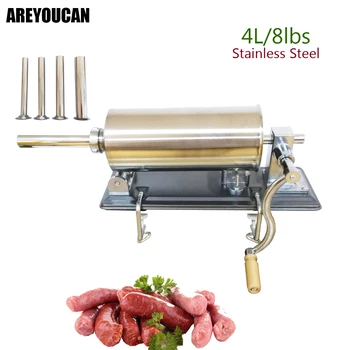 

8lbs/4kg Horizontal Stainless Steel Sausage Maker Manual Sausage Stuffer Machine Making Filling Vertical Sausage Filler