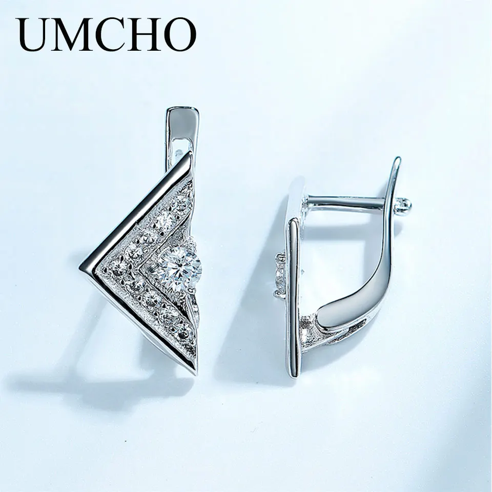 

UMCHO Genuine 925 Sterling Silver Clip Earrings Elegant Triangle Officie Jewelry For Women Anniversary Gift