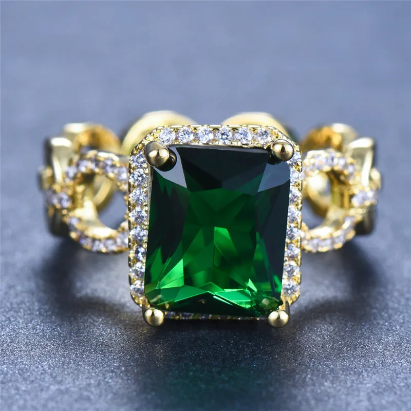 

Gorgeous Women Big Yellow Gold Finger Ring Vintage Wedding Bands Large Yellow Green Blue Stone Ring Promise Love Engagement Ring