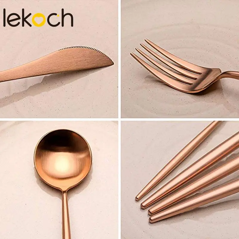 LEKOCH Rose Gold Stainless Steel Cutlery Set Tableware Dinner Dining Kitchen Dinnerware Set Fork Spoon Knife Portable Products