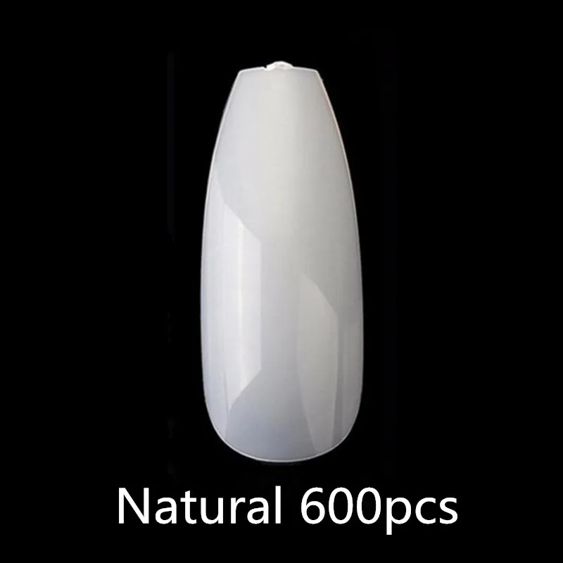 600 шт./пакет балерины для дизайна ногтей прозрачные/натуральные накладные ногти для ногтей плоская форма полный охват Маникюр накладные ногти - Цвет: Natural
