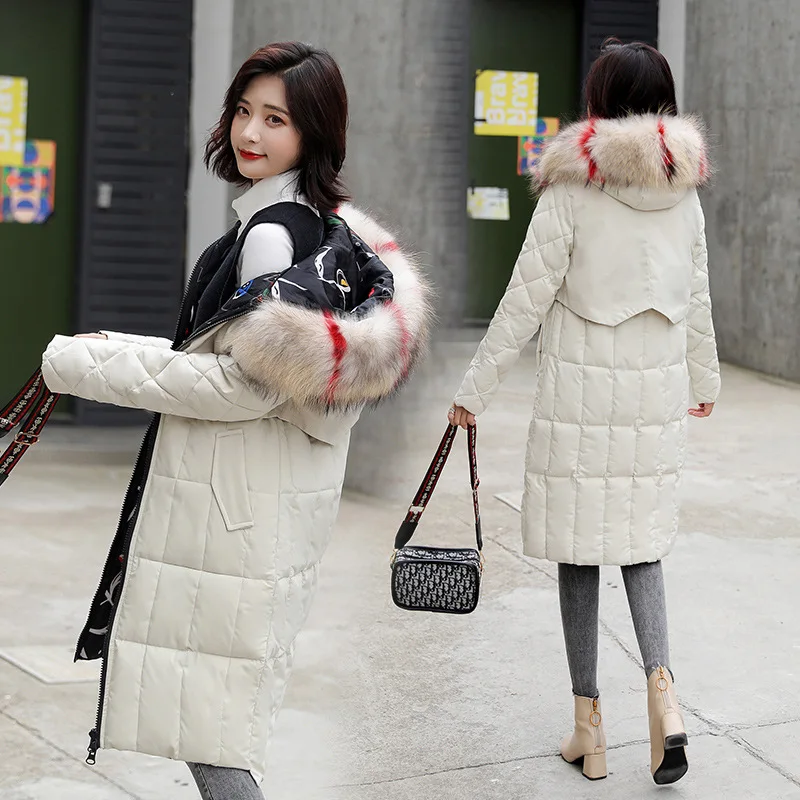 

Reversible Cotton Coat Women's Fashion Cotton-padded Clothes Mid-length 2019 Winter New Style INS Hooded Large Fur Collar Coat