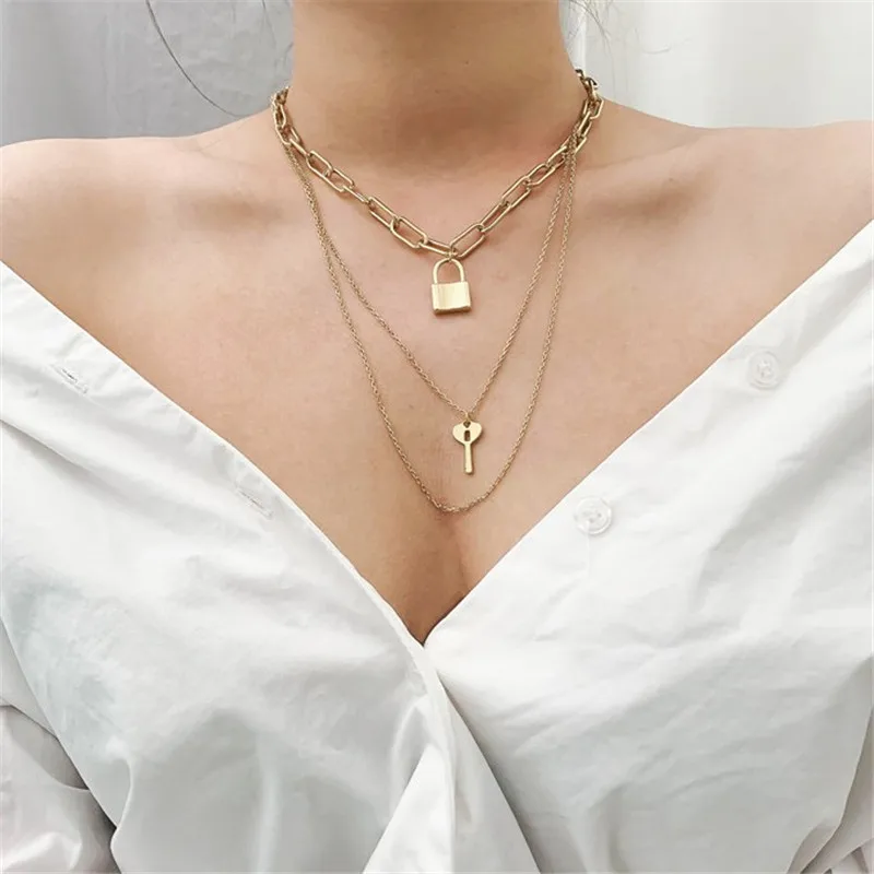 

Europe And America Accessories Origional Fashion Retro Key Lock-Shaped Necklace Women's Geometry Element Versatile Pendant Neckl
