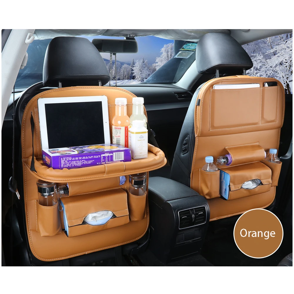 Органайзер на заднее сиденье автомобиля Универсальная сумка для хранения на сиденье автомобиля Органайзер авто сумка для хранения аксессуары для укладки багажника - Цвет: Оранжевый