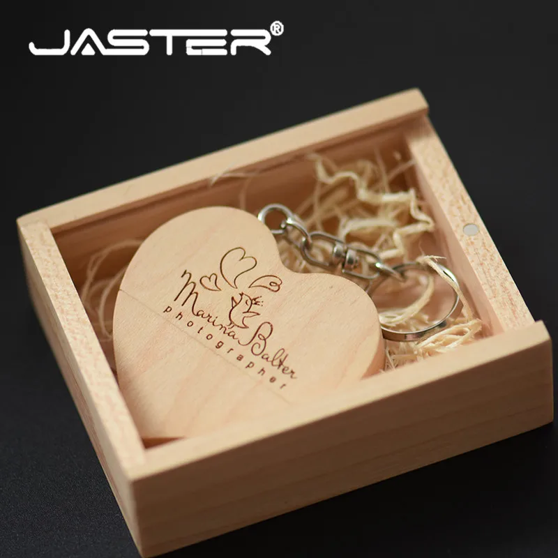 JASTER (Бесплатный Пользовательский логотип) деревянный USB сердце + коробка