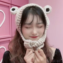 

Autumn Winter Frog Warmer Ear Knitted Headband Frog Ear Cute Cartoon Protection Hats Knitted Hats Children Warm Pullover Caps