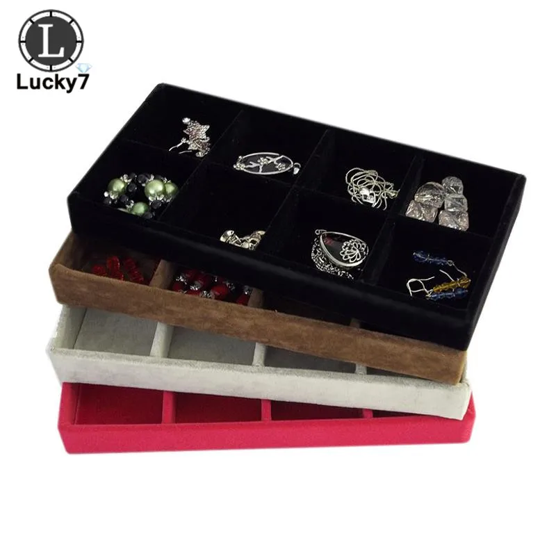 

Free Shipping Velvet Portable Jewelry Display Tray 8 Grids for Ring Earrings Holder Container Jewellery Storage Organizer Box