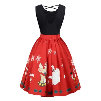 

Swing Dress Christmas Sleeveless Cross Women Fashion Casual Elegant Vintage Evening Party Prom Autumn Dress Femme Vestidos Ropa