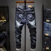 Рваные мужские джинсы, темно-синие Стрейчевые облегающие брюки из денима с разбитыми дырками, повседневные мужские джинсы в стиле хип-хоп, s ... ► Фото 3/6