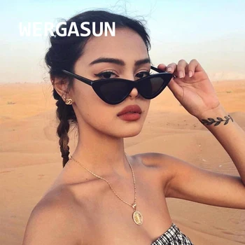 

WERGASUN 2020 fashion sunglasses woman brand Designer vintage retro triangular cat eye glasses oculos De Sol Transparent ocean
