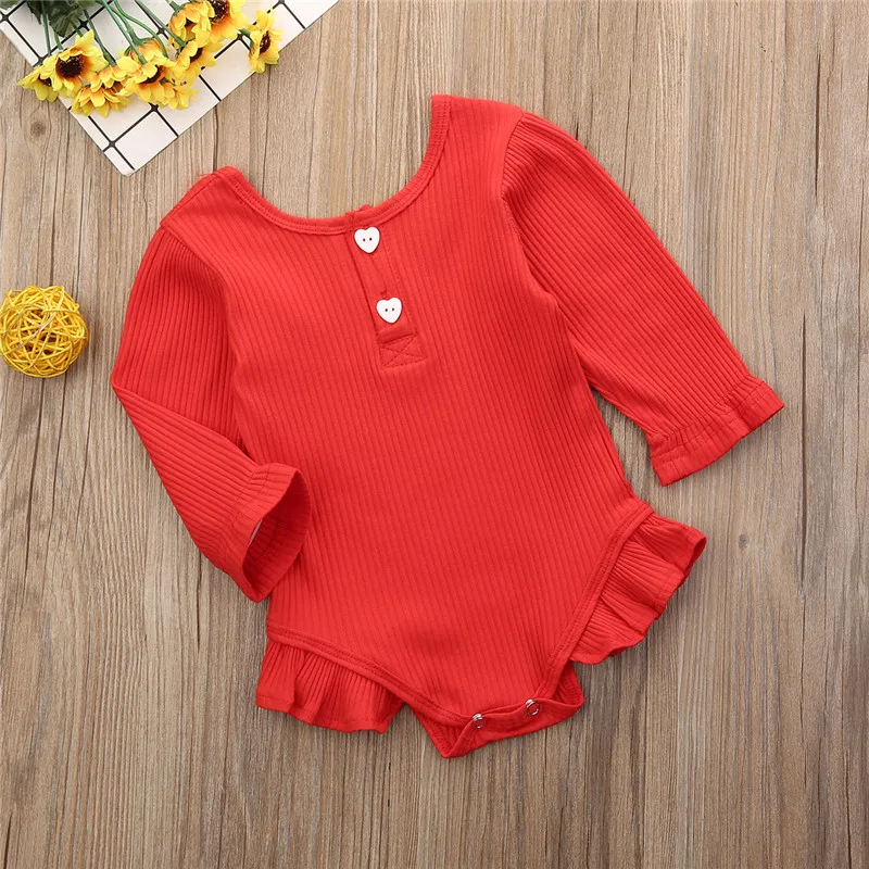 Однотонный Вязаный комбинезон с оборками для маленьких девочек; зимний комбинезон с длинными рукавами