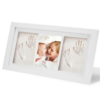 

Baby Footprint Kit Gift Growth Record Nontoxic Clay Wooden Handprint Home Decor Photo Frame Memory