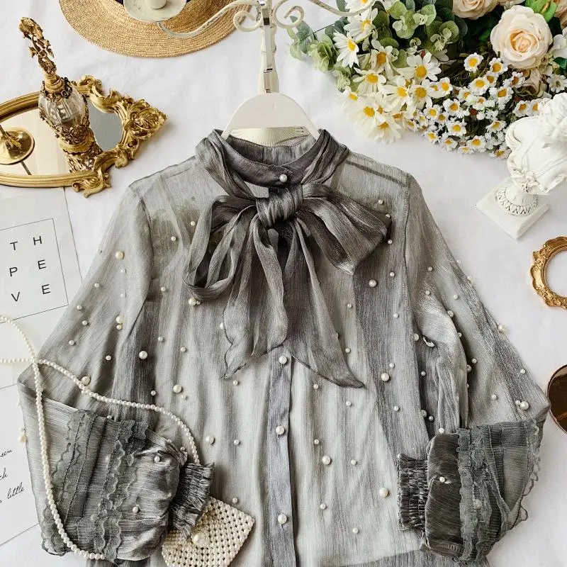 2019 Новая модная женская блузка рубашка с милым бантом blusa Топ французский