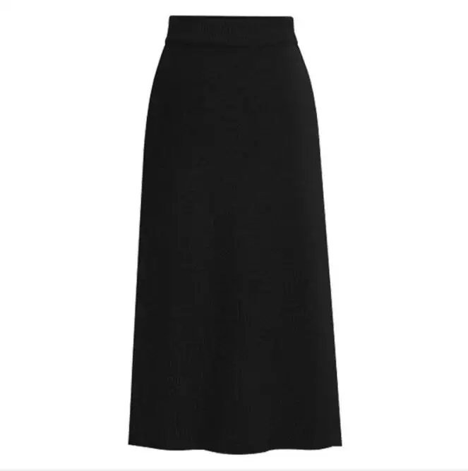 Осень зима женские сексуальные юбки карандаш шерсть ребра вязанная длинная юбка посылка бедра разрез до талии миди юбка размера плюс - Цвет: Black