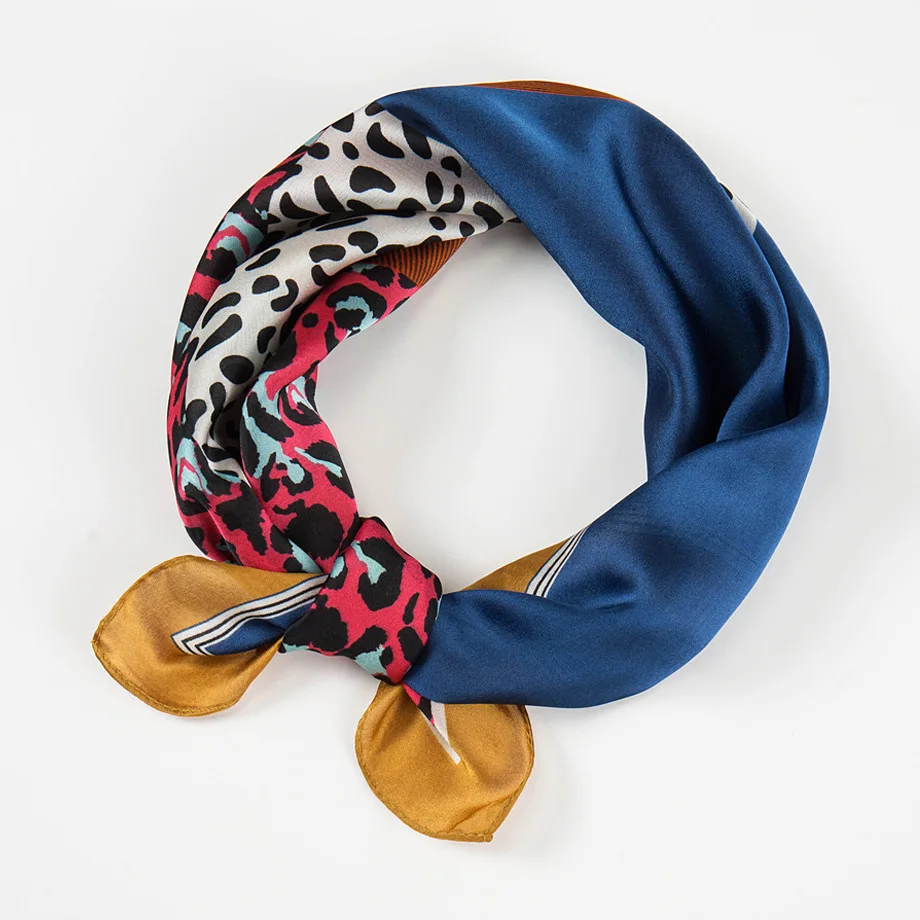 Женский шелковый шарф, шарфы для шеи, Леопардовый квадратный шарф, для офиса, отеля, официанта, стюардесс, платок, кольца - Цвет: WM04-2
