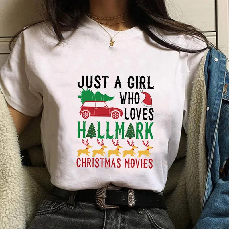 Harajuku/женские футболки JUST A GIRL WHO Love HALLMARK, уличная футболка, свободные футболки с коротким рукавом, рождественские футболки, топы